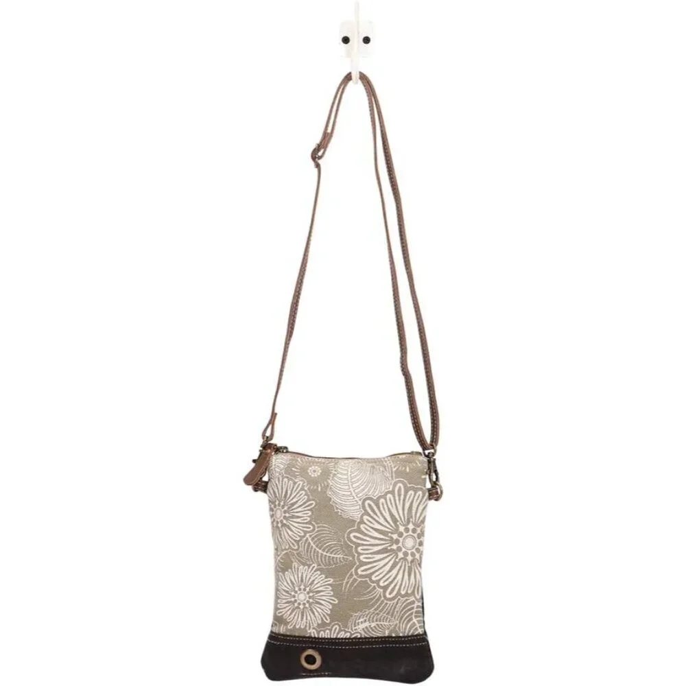 Women’s Leafy Upcycled Canvas Leather Crossbody Bag Small Stylish